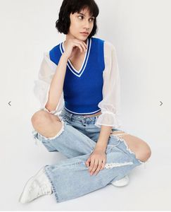 Blue V-Neck Knit Top