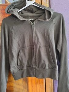 Dark Grey Cropped Zip-Up Hoodie