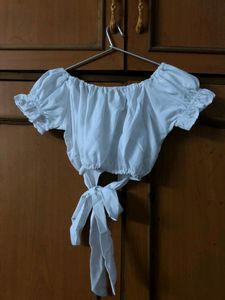 White Crop Top With Tie-up Detail