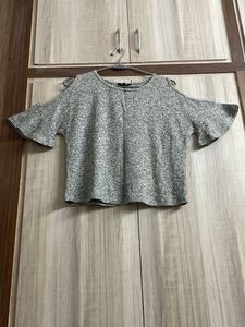 Grey Cold Shoulder Ruffle Sleeve Top