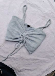 Fluffy Light Blue Crop Top