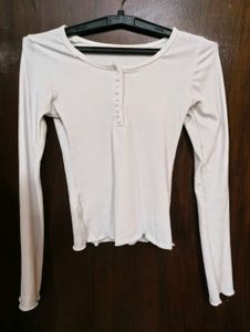 White Ribbed Long Sleeve Top