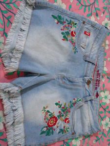 Floral Embroidered Denim Shorts