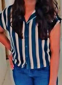 Striped Button-Down Sleeveless Top For Women