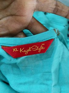Long Printed Kurta Cyan Color