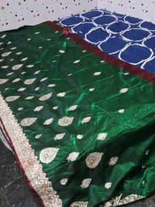 Green  Banaras Embroidered Fabric Heavy Work Saree