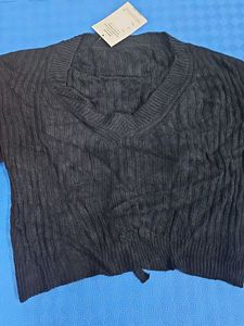 Black V-Neck Knit Top