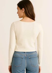 White  V-Neck Long Sleeve Top