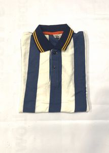 Navy Blue &amp; White Striped Kids’ Polo T-Shirt 9-10