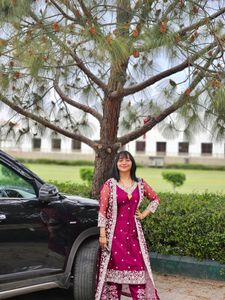 A Festive Wear Long Suit With Shrug, Pant &amp; Dupata