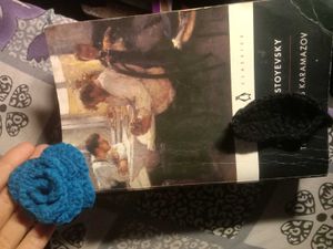 Blue Crochet Rose Bookmark