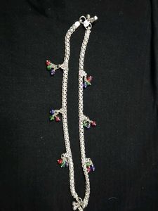Silver Anklets with Colorful Beads
