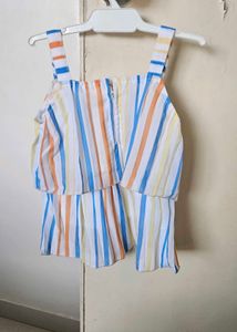 Girl Multi Color Lining Top With Peach Bottom