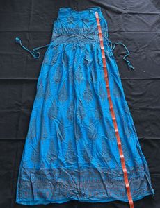 Blue Floor Lenght Comfy Cotton Traditional Dress