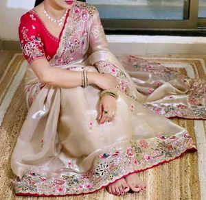 Multi Thread Embroidery Saree With Stitch Blouse