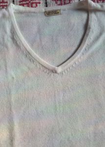 White V-neck Sweater For Women