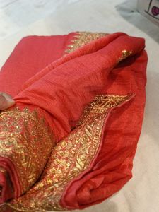 Elegant Peach &amp; Gold Sari