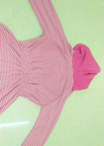 Pink Striped Hoodie Dress