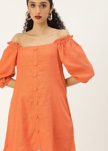 Solid Halter Neck Lenin A-line Dress