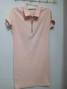 Blush Pink Zip-Up Polo Dress
