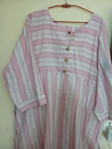 Pink and White Cotton Plus Size Kurti