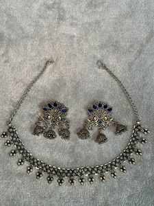 OXIDISED Silver Necklace With Earrings