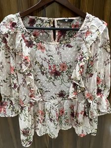 Floral Ruffle Chiffon Blouse – Fig Brand (Size L)