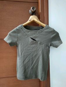 WESTSIDE Olive Green Cutout Crop Top