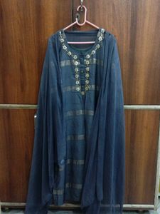 Cotton Hand Embroidered Kurta With Shiffon Dupatta