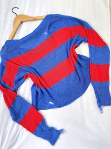 Y2k Striped Knit Sweater A