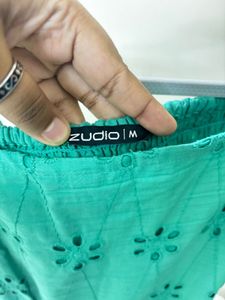 Green Eyelet Puff Sleeve Dress From Zudio