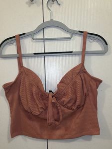 Ribbed Front-tie Peach Crop Top