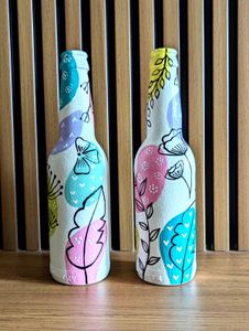 Hand-Painted Floral Decorative Bottles(set Of 2)