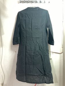 Black Cotton Button Kurti With Stand Collar