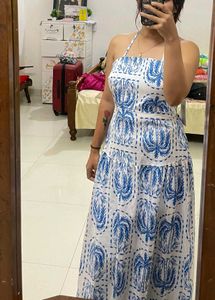 Blue Halter Neck Maxi Dress