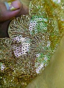 Golden Beaded Lacework Partywear Saree Blouse