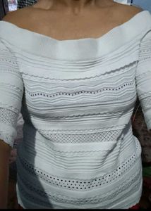Chic White Off-Shoulder Knit Top | Textured Design