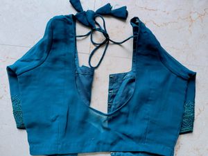 Sworaski &amp; Embroidered Peacock Blue saree