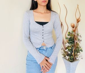 Korean Grey Full Sleeves Top