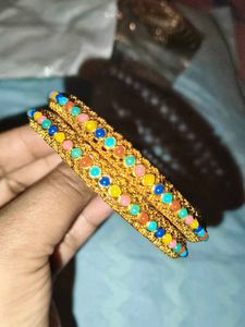 Colorful Beaded Gold Bangles