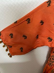 Orange Print Pom-Pom Tunic