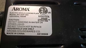 Aroma AHP 303 Single Burner Hot Plate Black (120V)