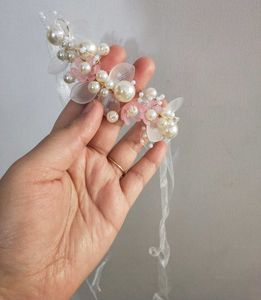 Floral Pearl Bracelet with Ribbon