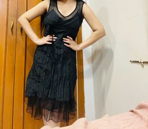Black Lace Dress With Frill Detailing