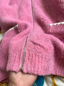 Pink Knit Zip-Up Jacket