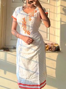 Orange Embroidered Kurti