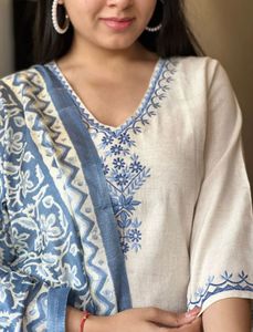 Jaipuri Embroidered Kurta Set With Elegant Dupatta