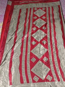 Red & Grey Crape Saree