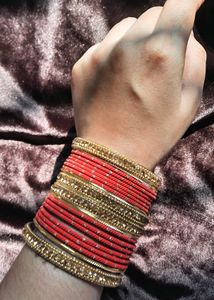 Combo Pack Red And Golden Metal Bangles