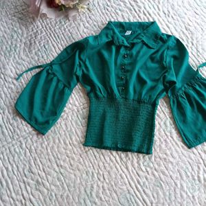Green Bell Sleeve Top